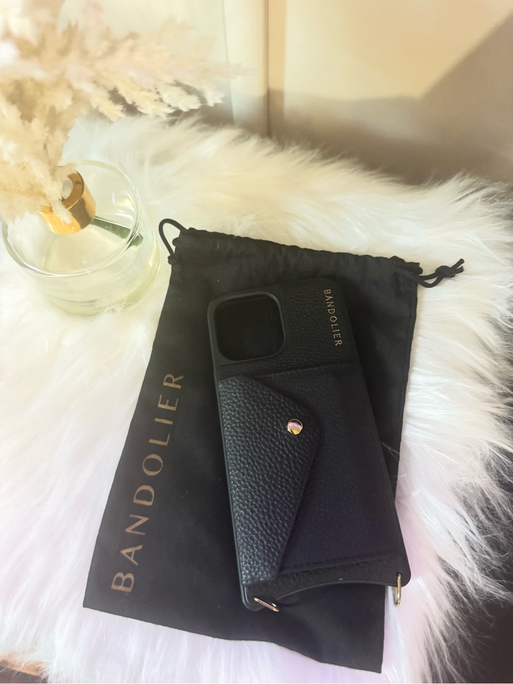 Bandolier Black Leather iPhone 13 Pro Max Wallet Case + Dust Bag